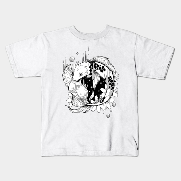 Koi Fish in Noire Space Kids T-Shirt by PowKapowCreations